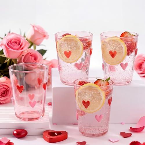 FoldTier 4pcs Heart Icon Juice Glasses 8.5 oz Red and Pink Heart Icon Wine Glasses Apprciation Gifts Bulk for Engagement Wedding Party Her Women Girlfriend Wife Present