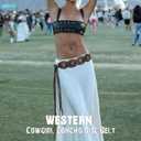 XZQTIVE Women's Boho Disc Belt Concho Western Cowgirl Cowboy Belt for Ladies Wide Vintage Leather Waist Belt for Dress (Coffee (Bronze Buckle), Size: Fits sizes 34"-40" )
