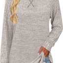 JomeDesign Long Sleeve Shirts for Women Crew Neck Sweatshirts Lightweight Sweaters Side Split Loose Casual Blouses (S)