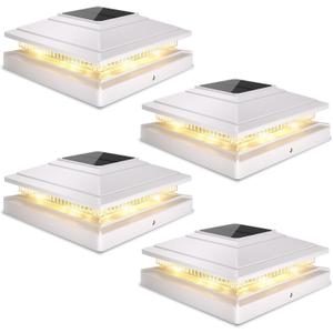 Post Cap Lights Outdoor 4pack, Waterproof Fence Post Solar Lights for 4x4 5x5 6x6 Wood/Vinyl Posts, White Solar Deck Post Lights with 2 Color Modes Decorate Garden Patio Porch Backyard