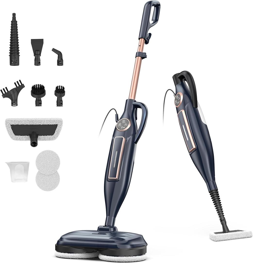 DEVOAC VM6 Scrubbing Steam Mop with Rotating Mop Pads, 10 in 1 Steam Mop, Lightweight Spin Mop & 3 Steam Modes for Hard Floor Laminate Marble Floors (Ink)