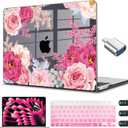 CISSOOK Floral Case Cover for MacBook Air 15 Inch 2023 2024 2025 2026 Release A2941 A3114 A3241 A3448, Hard Shell Case with Keyboard Cover USB Adapter for MacBook Air 15" M2 M3 M4, Gorgeous Flowers