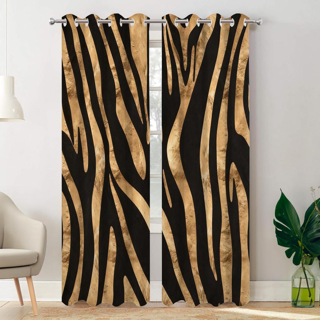 Batmerry Rose Gold Africa Zebra Striped Blackout Curtains for Bedroom, Black Grommet Top Drapes Thermal Insulated Window Curtains, Set of 2 Panels, 52x84 inches