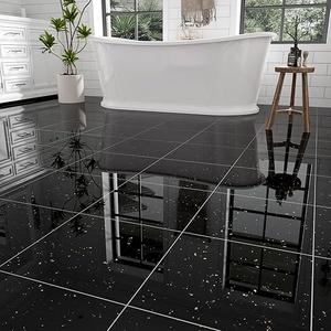 30-Pack 30 Sq.Ft Peel and Stick Floor Tiles Vinyl Glossy Pattern Flooring, 12” x 12” Self Adhesive Vinyl Flooring DIY for Kitchen, Bathroom, Laundry, Polish Black Galaxy Marble