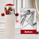 Makeup Brush Holder Organizer with Lid,Makeup Organizer with One Touch Open,4 Slot Make up Brushes Cup for Cosmetics, Make Up Brush, Bathroom Vanity Desktop Dustproof Organizers (Press both sides)