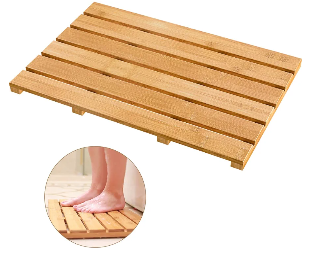Bath Mat for Luxury Shower - Non-Slip Bamboo Sturdy Water Proof Bathroom Carpet for Indoor or Outdoor Use