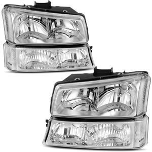 AUTOSAVER88 Headlight Assembly Compatible with 2003 2004 2005 2006 Chevy Silverado Avalanche 1500 1500HD 2500 2500HD 3500/2007 Classic Pickup Headlamp Replacement w/Bumper Lamp Set, Chrome/Clear