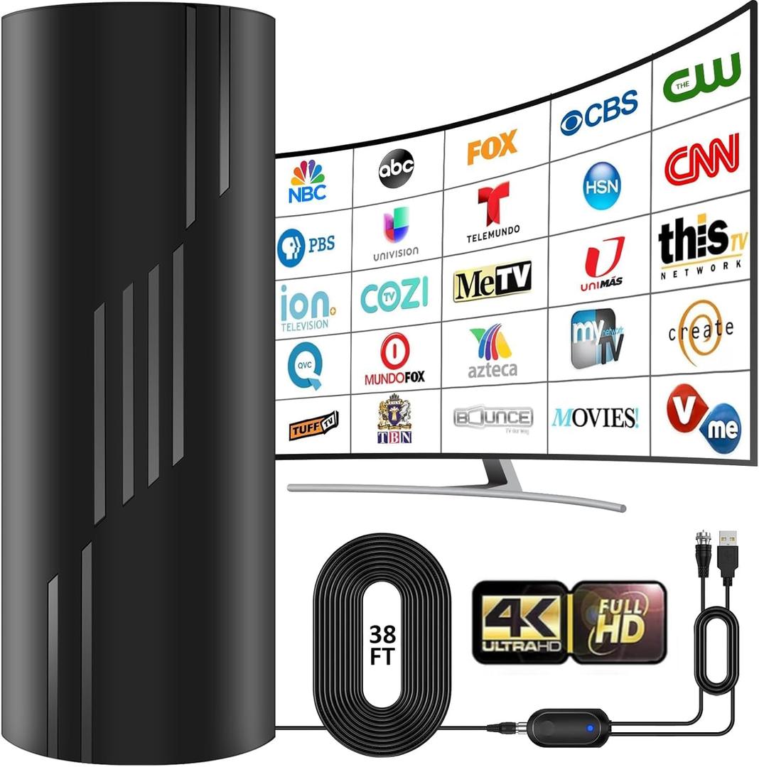 5000+ Miles Range TV Antenna,2026 Digital TV Antenna Indoor Outdoor with Strongest Amplifier,360 Reception HDTV Antenna for Local Channels for Smart and Old TVs-38ft Coax Cable-Support 8K 4K 1080p