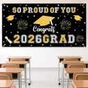 7 x Graduation Decorations 2026 Black Gold Graduation Banner 66.1" x 33.8" Graduation Backdrop Congrats Grad Banner for Outdoor Indoor High School College Class of 2026 Graduation Party Decorations Supplies