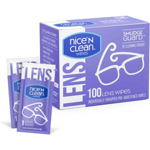 Nice 'n Clean SmudgeGuard Lens Cleaning Wipes (100 Total Wipes) | Pre-Moistened Individually Wrapped Wipes | Non-Scratching & Non-Streaking | Safe for Eyeglasses, Goggles, & Camera Lens