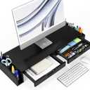 Simple Houseware Desk Dual Monitor Stand Riser with Pull-Out Drawers, Black