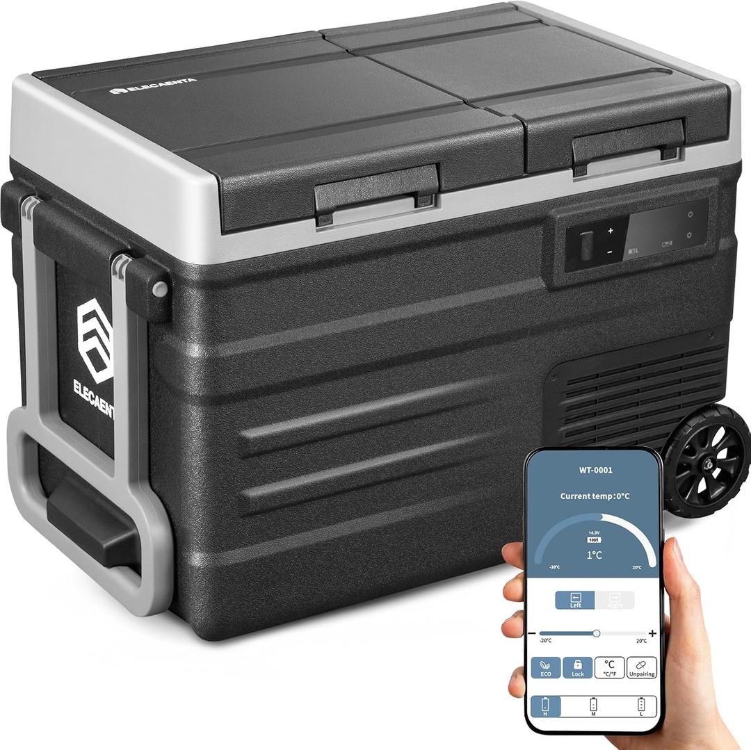 ELECAENTA 12V Refrigerator, 43qt Dual Zone, Support DC/AC/Solar/Battery Powered (Battery Optional), Portable Car Fridge Freezer -4~68, Electric Cooler for Vehicles Camping Travel Fishing Road Trips