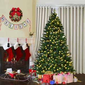 8Ft Pre-Lit Hinged PVC Christmas Tree 430 LED Lights Green