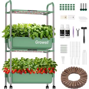 Growell Hydroponics Growing System Kit, 54 Pods Vertical Indoor Herb Garden with Smart LED Grow Light, Auto Circulating Water Pump Each Tier, 28L Hydroponic Gardening Systems for Ideal Gifts (Green)