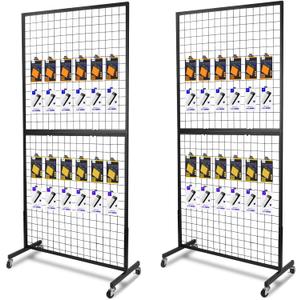 NectaCol Grid Wall Panels, 2 Packs 3'x 6' Grid wall Panels Stand with T-Base, Black Wire Gridwall Display Rack, Craft Show Display Rack, Art Gridwall Display Stand