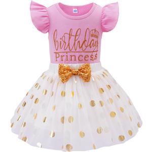 LYSMuch Toddler Baby Girls Birthday Outfits Princess Long Sleeve Shirt Mesh Tutu Skirt Set (5-6Y, Pink Short)