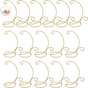Tandefio 16 Pcs 9" H Ornament Display Stand Iron Hanging Stand Christmas Ornament Hanger Holder Decoration Display Holder Hook for Glass Globe Air Plant Terrarium Table Decor(Gold)