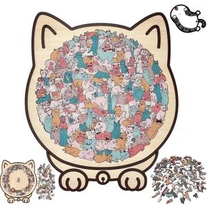 135-Piece Colored Cat Shaped Wooden Jigsaw Puzzle, Cats Shaped Wooden Puzzle, Unique Animal Shape Wood Puzzle, Creative Gifts for Cats Lovers, Home Decor,Valentine's Day Gift(#B)