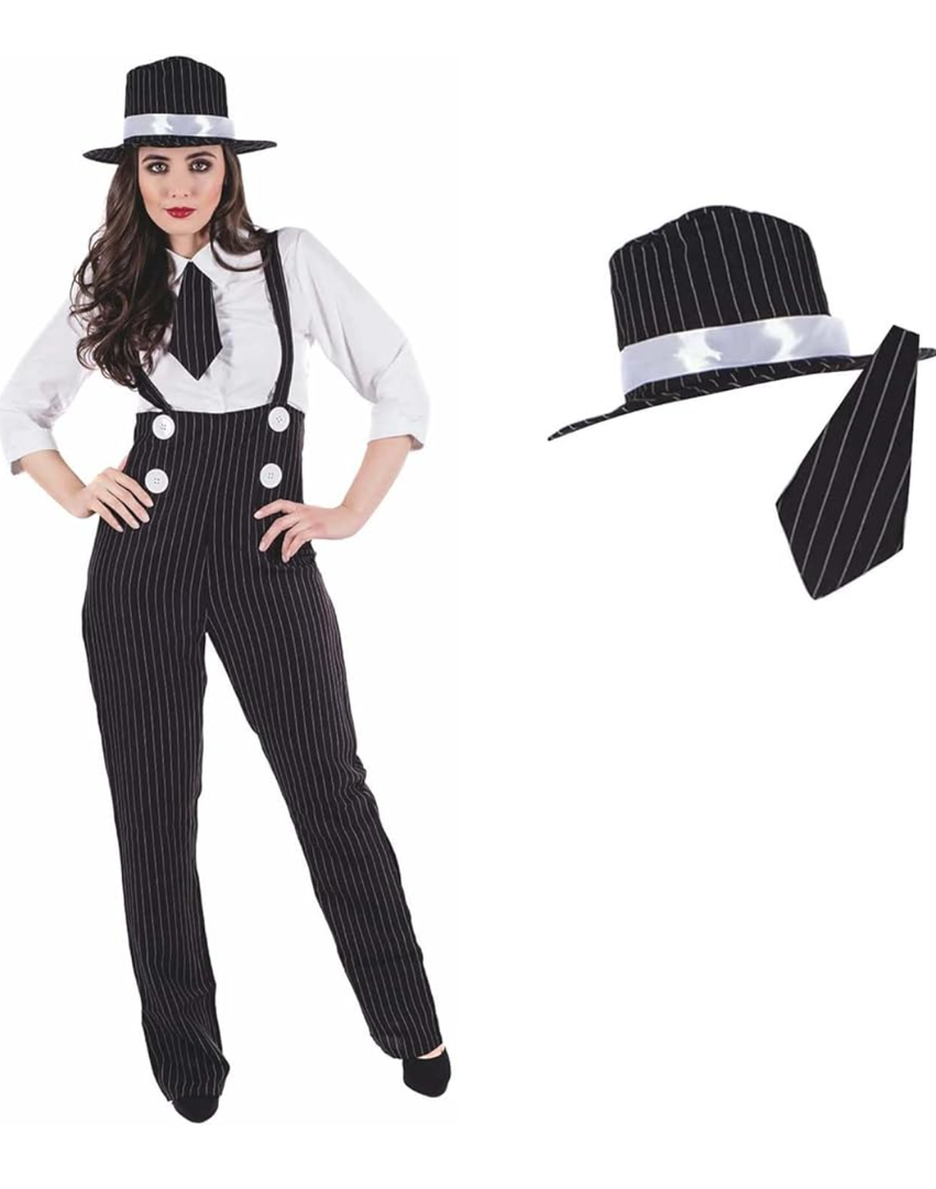 fun shack 20s Mobster Costume for Women, 1920s Gangster Outfit, Halloween Gangster Costume for Women, Vintage Style, Large