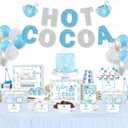 Hot Chocolate Bar Kit Hot Cocoa Bar Banner Baby It's Cold Outside Bar Sign Toppings Labels Cup Tags Stickers with 30pcs Snowflake Balloon for Christmas Winter Birthday Baby Shower New Year Party Decor