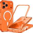 Hekodonk for iPhone 17 Pro Max Case, Compatible with Magsafe Heavy Duty Full Body Shockproof Protection 3 in 1 Women Girl Bling Case,Glitter Orange
