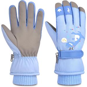 Children Ski Gloves Kids Waterproof Winter Outdoor Snowboard Warm Gloves for Boys Girls (5-8 Years, Deep Blue)