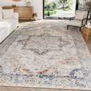 H.VERSAILTEX Area Rug size 6x9 Washable Soft Rugs for Bedroom Living Room, Non Slip Non Shedding Printed Accent Indoor Floor Carpet Mid-Century Modern Elegance for Farmhouse Decor, Oriental Blue