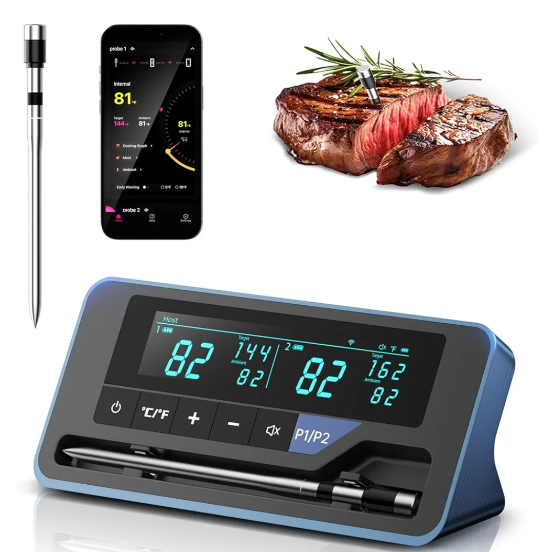 2025 AI Wireless Meat Thermometer, Smart Bluetooth Meat Thermometer Digital, ±0.5°F High Accuracy, Grill Temperature Probe for BBQ, Grilling, Smoker, Oven, Cooking, Air Fryer, 1 Probe