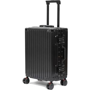 UrbanExplorer 20 Inch Carry On Luggage Aluminum Frame Airline Approved, Zipperless Luggage Carry On TSA Approved ABS+PC Hard Shell Suitcases, Lightweight Carry-On Suitcase with Cup Holder, Black