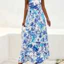 BTFBM Womens Summer Maxi Dresses 2025 Casual Sleeveless V Neck Loose Fit Floral Boho Dress Beach Long Sundress (M)