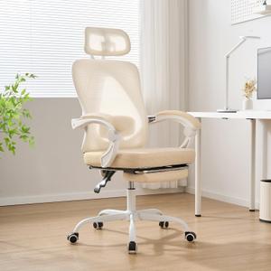 Ergonomic Office Chair with Retractable Footrest, 400LBS Capacity,Synchronized Armrest, Breathable Mesh, Adjustable Lumbar Support