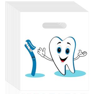 100 Pcs Dental Bags, 9 x 8 Inches Tooth Patient Care Goodie Bags, for Dental Clinics, Schools and Patient Use (Style 3)