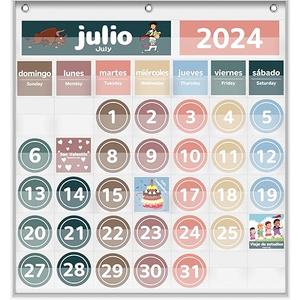 Monthly Calendar Pocket Chart for Classroom, Printed Days of The Week with Cards, Learning for Home or Kindergarten, Teacher Must Have Supplies That Fits Any School Décor (Spanish White)