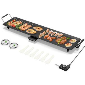 KOTEK 35" Electric Griddle, Nonstick Extra Large XL Teppanyaki Grill 2000W
212℉–464℉, Long Flat Top Skillet w/ 5 Temp Settings, Drip Tray & Cool Handles for Indoor/Outdoor/BBQ/Pancake/Breakfast