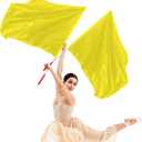 Piriuuo 2 Pcs Worship Flags for Dance, 27.5"x31.5" Praise Dance Flag with Scalable Rod Praise Flags for Worship Dancer Outdoor Practice Performance, Semicircle Angel Wing Design (Gold)