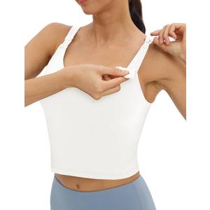 Foucome Womens Nursing Bras for Breastfeeding Maternity Tank Tops Crop Top with Built in Bra Longline Workout Sports Bra (Medium, White)