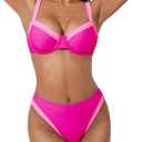 SUUKSESS Women Color Block Underwire Bikini Sets Cheeky High Cut 2 Piece Swimsuit (Pink, M)
