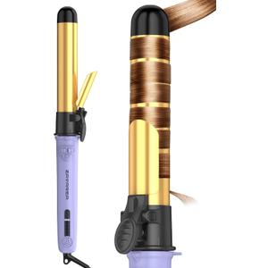 Rotating Curling Iron 1 1/4 Inch, Upgraded ZAVAREA Automatic Curling Iron with Extra-Long Barrel, Dual Voltage Self Curling Wand 1.25" Hair Curler (Purple-gold)