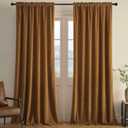 Joydeco Camel Brown Velvet Curtains 84 inch Length 2 Panels, Luxury Blackout Rod Pocket Thermal Insulated Window Curtains, Super Soft Room Darkening Drapes for Living Room Bedroom,W52 x L84 inches