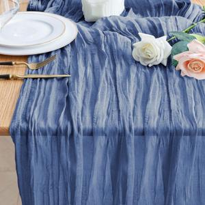 Wokceer Cheesecloth Table Runner Blue 10FT Boho Gauze Cheese Cloth Table Runner for Party Long Rustic Sheer Table Runners for Baby Bridal Shower Wedding Easter Table Decor