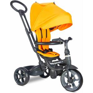 Joovy Tricycoo LX Premium Kids Tricycle with 8 Stages Featuring Chunky Front Tire, Removable and Adjustable Parent Handle, Machine-Washable Seat Pad, and Retractable Canopy, Yellow, 1 Count (Pack of 1)