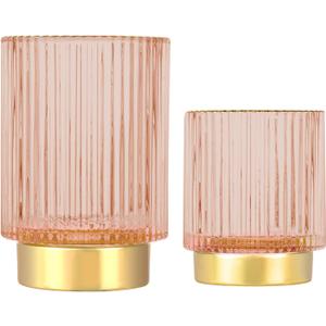 DASITON Makeup Brush holder Organizer,Crystal Cosmetic Makeup Brush Glass Brushes Storage Holder, Vintage Make Up Brush Cup Pen Pencil Holder striped vase(Pink S+L)