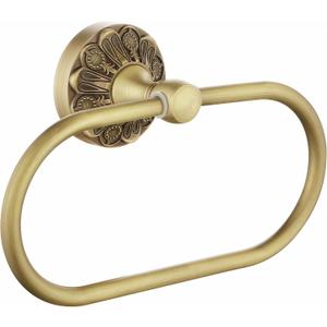 Antique Gold Towel Ring, Oval Hand Towel Holder Wall Mount, Vintage Decorative Bathroom Accessories, Brass Petal-Relief Series
