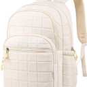 Laptop Backpack for Women College Travel, Quilted Daypack Bookbag for School Teen Girls Mochilas Mujer, Beige (15,6 inch)