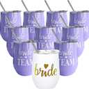 LADY & HOME Bridesmaid Tumblers - 12oz Bride Tribe Stainless Steel Wine Tumblers, Set of 10 Insulated Cups for Bachelorette Party, Engagement, Bridal Shower (Lavender)