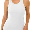 GKBK Womens Tank Tops High Neck Sleeveless Ribbed Tank Casual Basic Thick Strap Slim Fitted Racerback Shirts (White, L)
