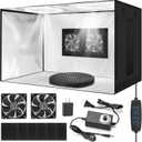 Portable Airbrush Spray Booth with Dual Exhaust Fans,Airbrush Paint Booth with Adjustable LED Lights & 360Turntable - Foldable Airbrush Booth for Hobby,Model Painting,Makeup and Art Crafts,Black