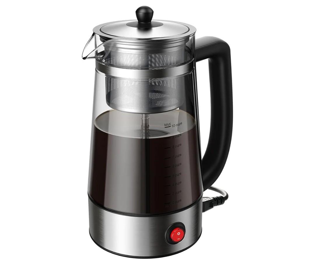 Percolator Coffee Pot Electric Coffee Maker, Brews 2–10 Cups, Auto Keep Warm, Stainless Steel Basket, Borosilicate Glass, Easy-Pour Spout, Cool-Touch Handle
