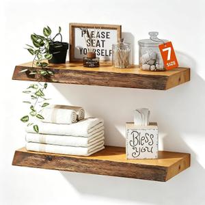 Floating Shelf, Solid Wood Wall Shelf, Rustic Wooden Floating Shelves for Wall, Farmhouse Wall Mounted Shelf for Bathroom, Living Room, Kitchen, Bedroom, Storage & Display (Natural Wood, 20 Inch)