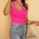 REORIA Butsmooth Women's Trendy Sexy Plunge One Shoulder Sleeveless V Backless Going Out Tank Bodysuits Tops (Pink, M)